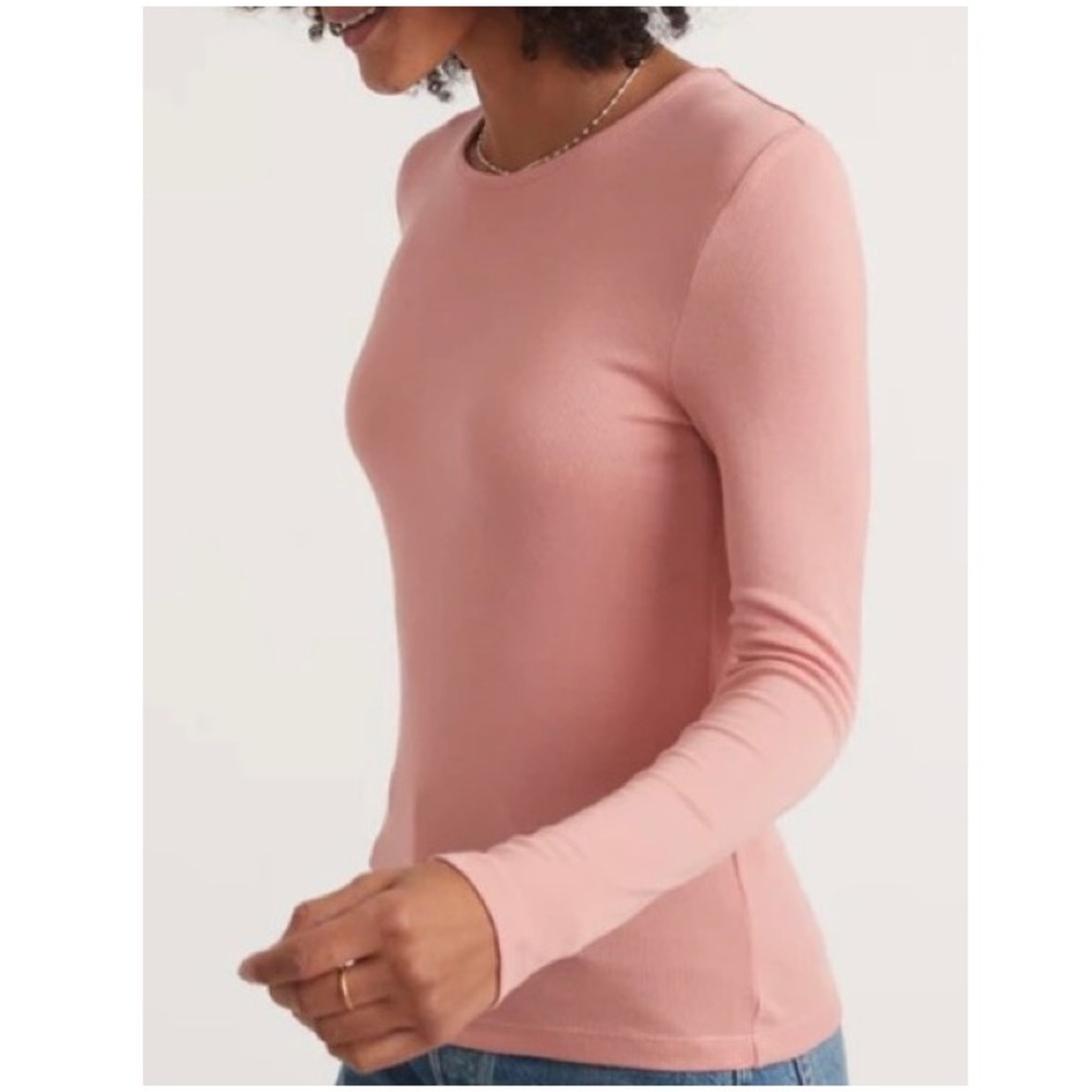 Marine Layer Dusty Pink Lexi Rib Crew Tee Stretch Tencel Long Sleeve Size XL - Picture 8 of 16